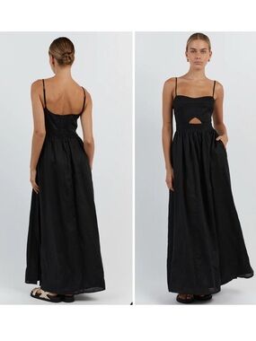 DISSH Harper Linen Midi Dress Black Sz 6